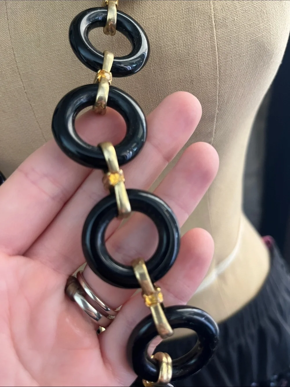 Tory Burch Black and Gold Link Necklace